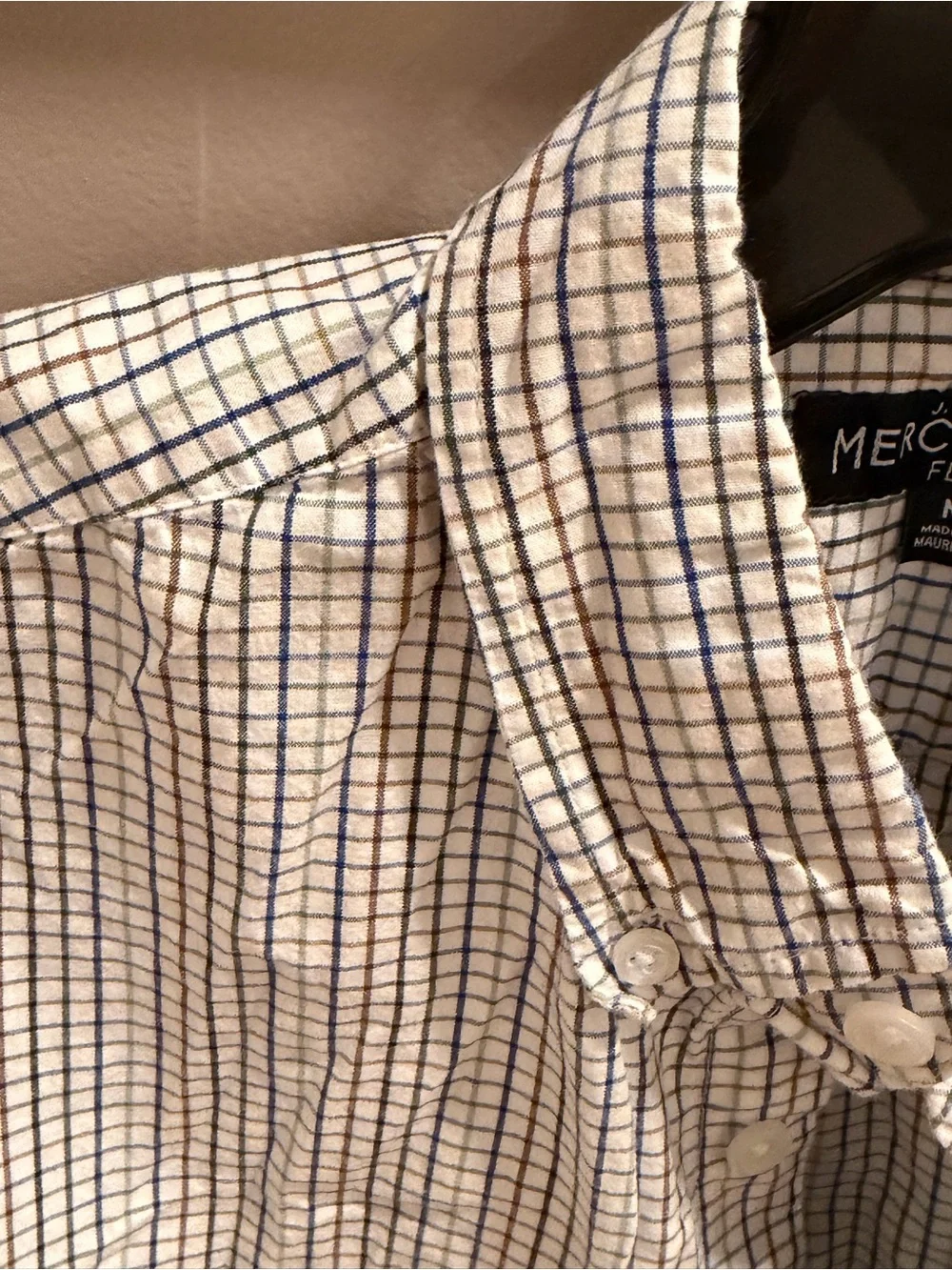 J Crew Men’s Button Down Slim Flex White Blue Green Brown Check Shirt #497
